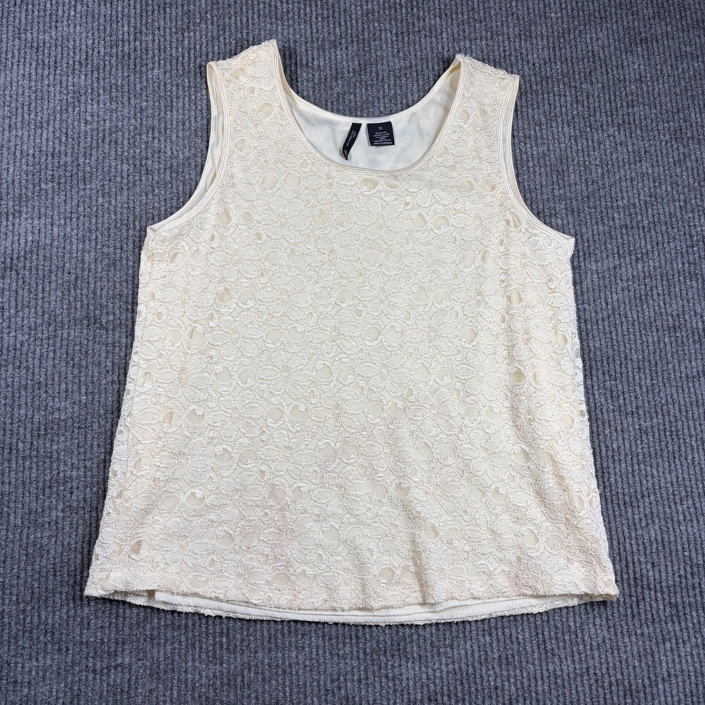 New Directions Tank Top Woman 1X Cream Lace Sleeveless Floral Overlay